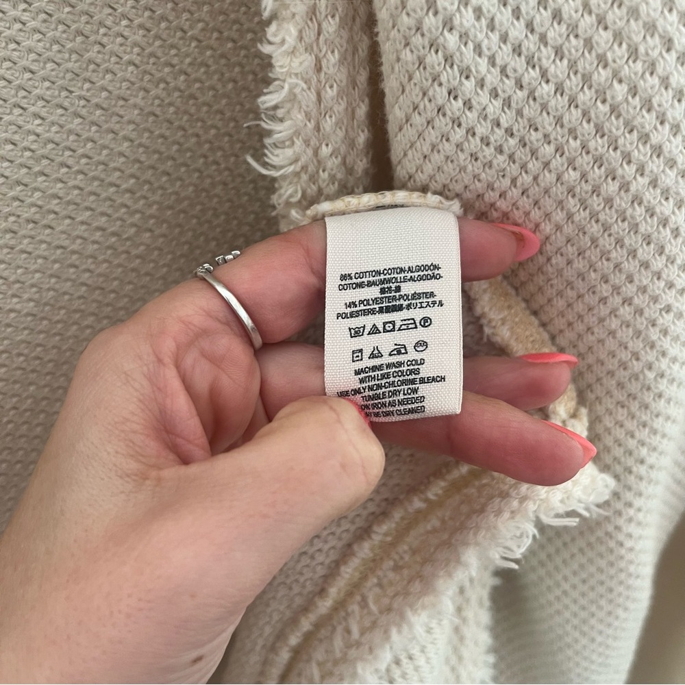 Free People Big Chill Cardigan Cream Hood Waffle Snap Sweater Jacket Size Medium - Picture 14 of 16